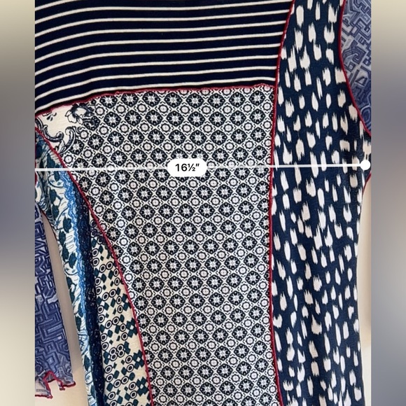 Anya SF Patchwork panel Print Dress Blue Mixed Pattern 3/4 Sleeve Boho Size S - Picture 9 of 14